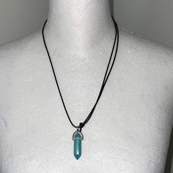 Turquoise Gemstone Hexagonal Pointed Bullet Pendant Adjustable Boho Necklace - Picture 1 of 3